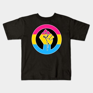 Black Lives Matter Fist Circled LGBTQ Flag Pansexual Kids T-Shirt